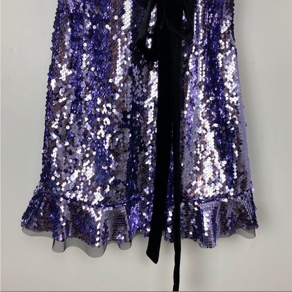 Free People NWT Sequin Purple & Black Siren Mini Dress Plunging Neckline- Size 2 - Picture 8 of 9